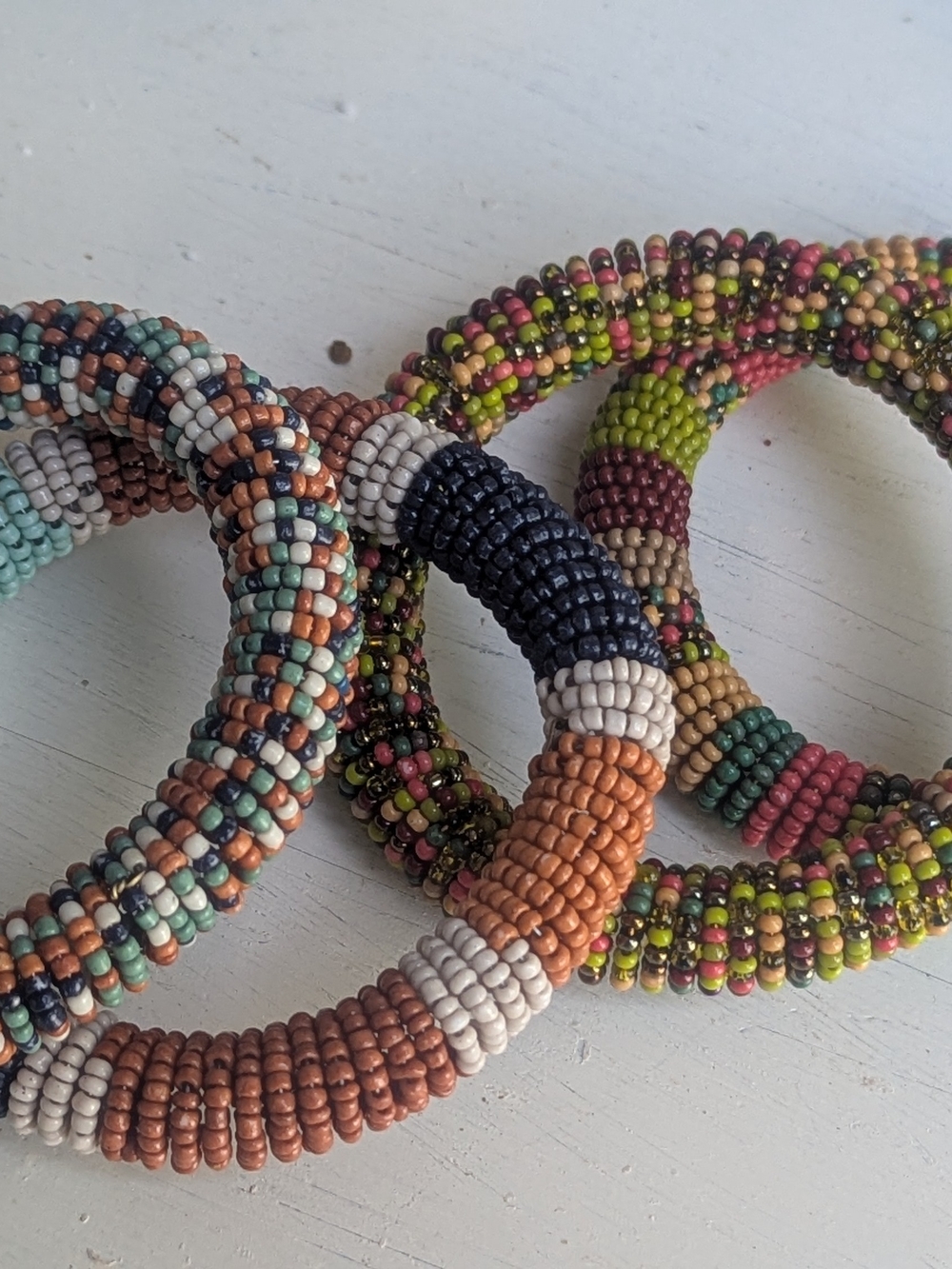 Handcrafted Multicolor Seed Bead Bangle Bracelets - Set of 3